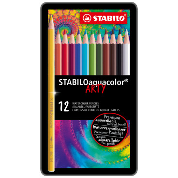 STABILOaquacolor Colouring Pencil - ARTY -Tin of 12 - Assorted Colours