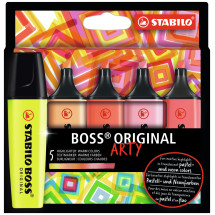 STABILO BOSS ORIGINAL ARTY Highlighter - Wallet of 5 - Warm Colours