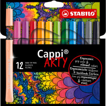 STABILO Cappi ARTY Fibre Tip Pen - Wallet of 12 - Assorted Colours + 1 cap-ring