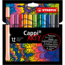 STABILO Cappi ARTY Fibre Tip Pen - Wallet of 12 - Assorted Colours + 1 cap-ring