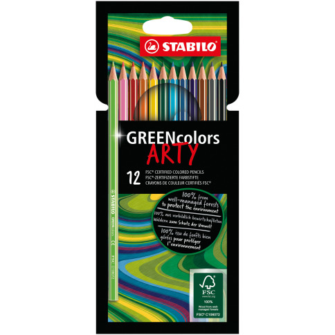 STABILO GREENcolors ARTY Colouring Pencil - Wallet of 12 - Assorted Colours