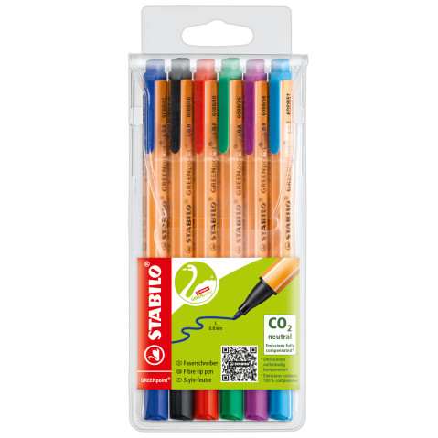 STABILO GREENpoint Fibre Tip Sign Pen - Wallet of 6 - Assorted Colours