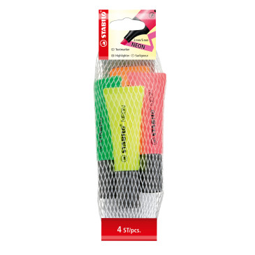 STABILO NEON Highlighter - Pack of 4 - Assorted Colours