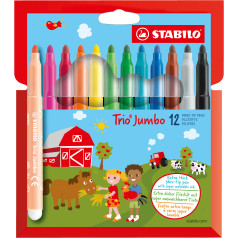 STABILO Trio Jumbo Fibre Tip Pen - Wallet of 12 - Assorted Colours