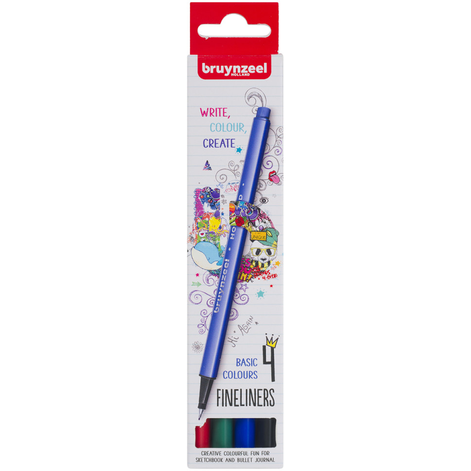 Bruynzeel Fineliner Pens - Assorted Colours (Pack of 4)