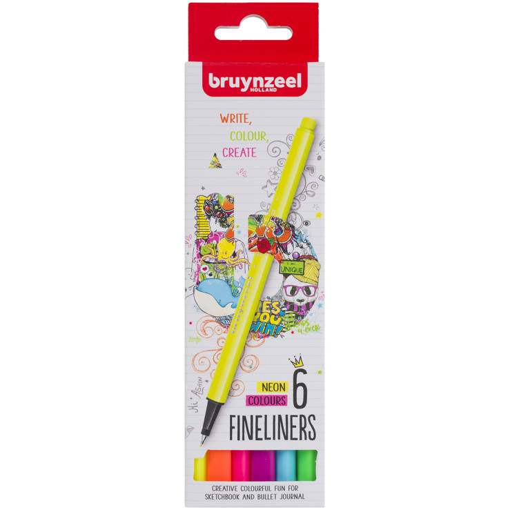 Bruynzeel Fineliner Pens - Neon Colours (Pack of 6)