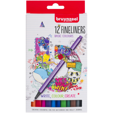 Bruynzeel Fineliner Pens - Assorted Colours (Pack of 12)