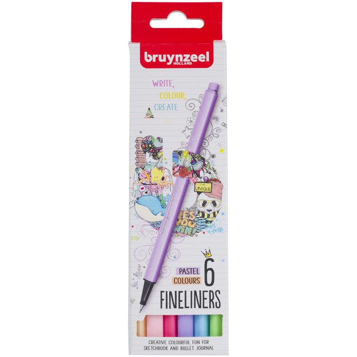 Bruynzeel Fineliner Pens - Pastel Colours (Pack of 6)