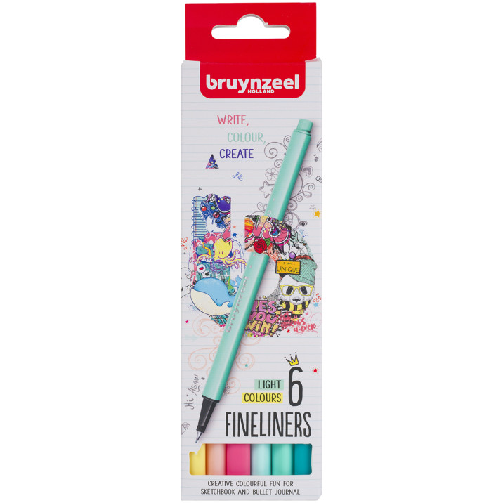 Bruynzeel Fineliner Pens - Light Colours (Pack of 6)