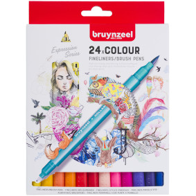 Bruynzeel Fineliner & Brush Pen Set - Assorted Colours - Pack of 24