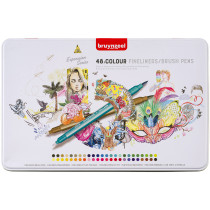 Bruynzeel Fineliner & Brush Pen Set - Assorted Colours - Pack of 48