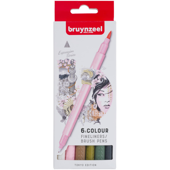 Bruynzeel Fineliner Brushpen Set - Tokyo Colours (Pack of 6)