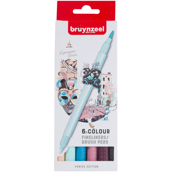 Bruynzeel Fineliner Brushpen Set - Venice Colours (Pack of 6)