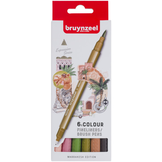 Bruynzeel Fineliner Brushpen Set - Marrakesh Colours (Pack of 6)