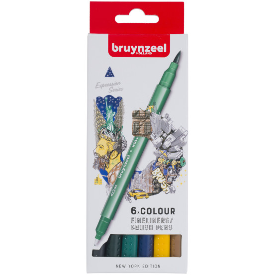 Bruynzeel Fineliner Brushpen Set - New York Colours (Pack of 6)