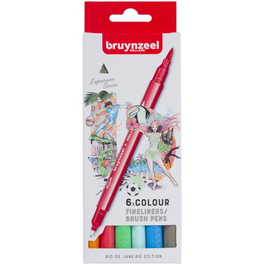 Bruynzeel Fineliner Brushpen Set - Rio Colours (Pack of 6)