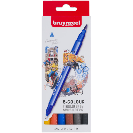 Bruynzeel Fineliner Brushpen Set - Amsterdam Colours (Pack of 6)