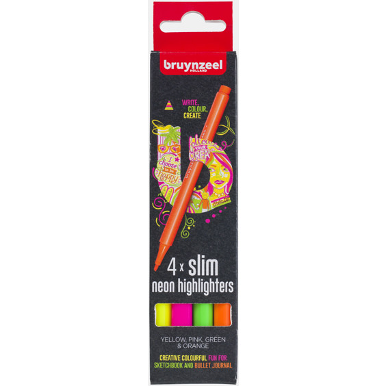 Bruynzeel Slim Highlighters - Assorted Colours (Pack of 4)