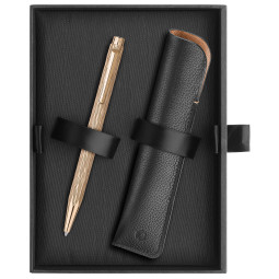 Caran d'Ache Ecridor Ballpoint Pen & Leather Case Set - "Venetian" Gilt Rose