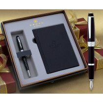 Cross Bailey Fountain Pen - Black Lacquer Chrome Trim in Luxury Gift Box with Free Notebook