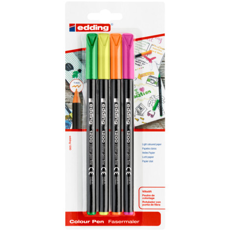 Edding 1200 Fibre Tip Pens - Assorted Neon Colours (Blister of 4)