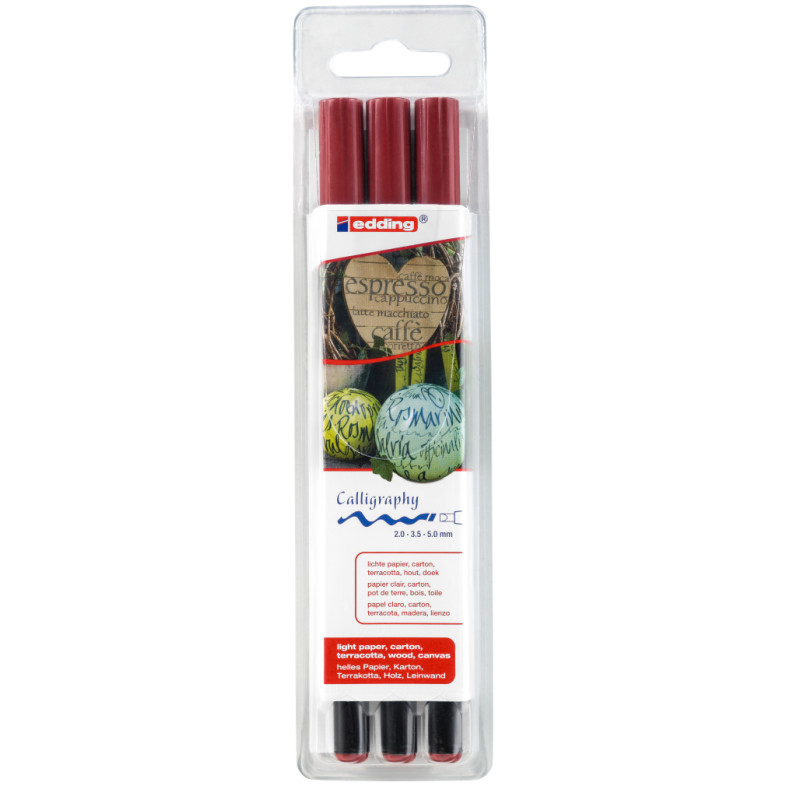 Edding 1255 Calligraphy Pens - Crimson Lake (Wallet of 3)