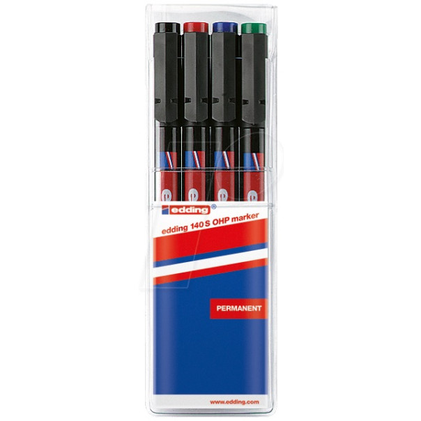 Edding 140 Permanent Pens - Assorted Colours (Wallet of 4)