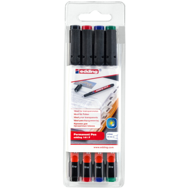 Edding 141 Permanent Pens - Assorted Colours (Wallet of 4)