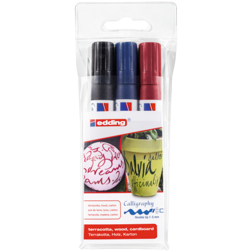 Edding 1455 Calligraphy Markers - Assorted Colours (Wallet of 3)