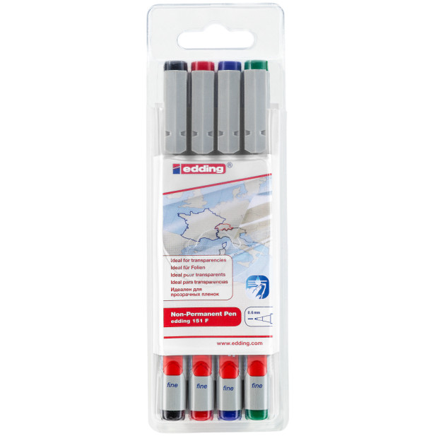 Edding 151 Non-Permanent Pens - Assorted Colours (Wallet of 4)