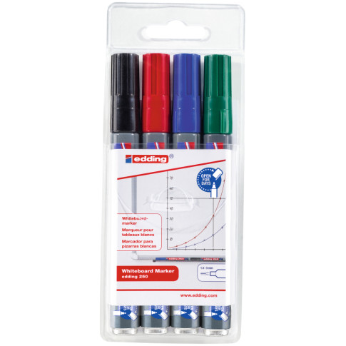 Edding 250 Whiteboard Markers - Assorted Colours (Wallet of 4)