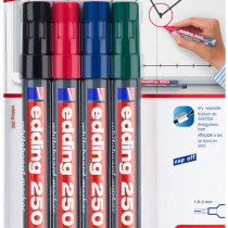 Edding 250 Whiteboard Markers - Assorted Colours (Blister of 4)