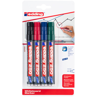 Edding 250 Whiteboard Markers - Assorted Colours (Blister of 4)