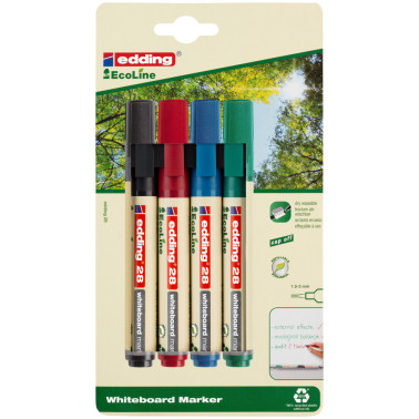 Edding 28 EcoLine Whiteboard Markers - Assorted Colours (Blister of 4)