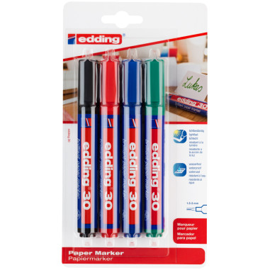 Edding 30 Brilliant Paper Markers - Assorted Colours (Blister of 4)