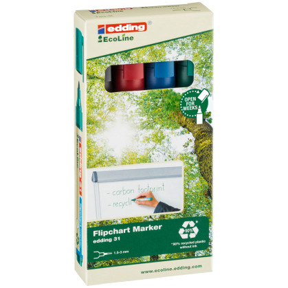 Edding 31 EcoLine Flipchart Markers - Assorted Colours (Pack of 4)