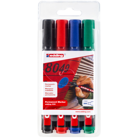 Edding 330 Permanent Markers - Assorted Colours (Wallet of 4)