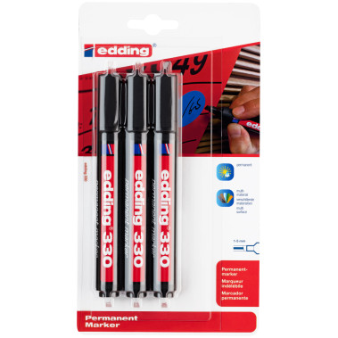 Edding 330 Permanent Markers - Black (Blister of 3)