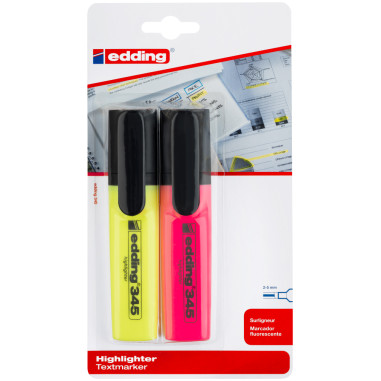 Edding 345 Highlighters - Assorted Colours (Blister of 2)