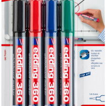 Edding 360 Whiteboard Markers - Assorted Colours (Blister of 4)