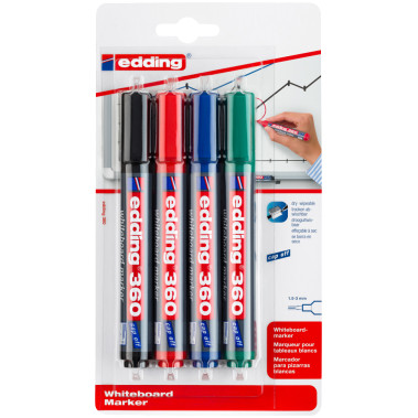 Edding 360 Whiteboard Markers - Assorted Colours (Blister of 4)