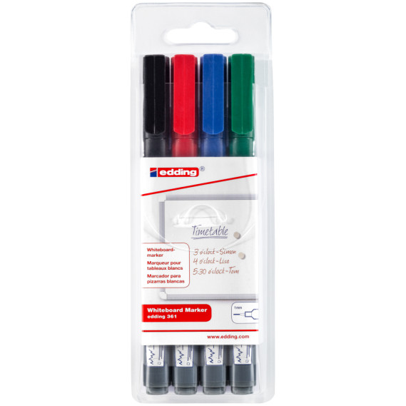 Edding 361 Whiteboard Markers - Assorted Colours (Wallet of 4)