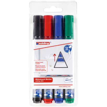 Edding 363 Whiteboard Markers - Assorted Colours (Wallet of 4)