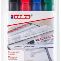 Edding 400 Permanent Markers - Assorted Colours (Wallet of 4)