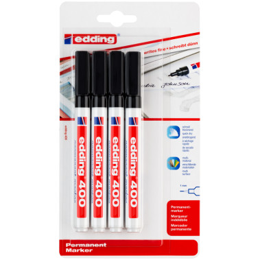 Edding 400 Permanent Markers - Black (Blister of 4)