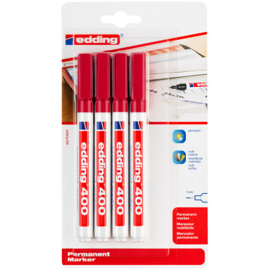 Edding 400 Permanent Markers - Red (Blister of 4)