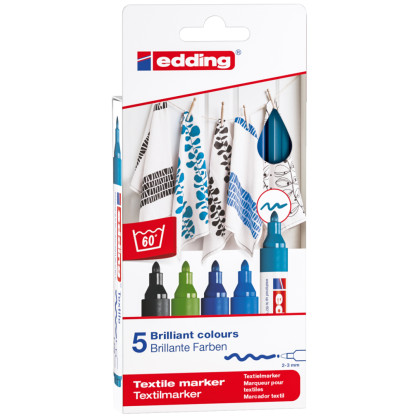 Edding 4500 Textile Markers - Assorted Cool Colours (Pack of 5)