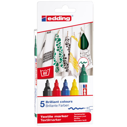 Edding 4500 Textile Markers - Assorted Colours (Pack of 5)