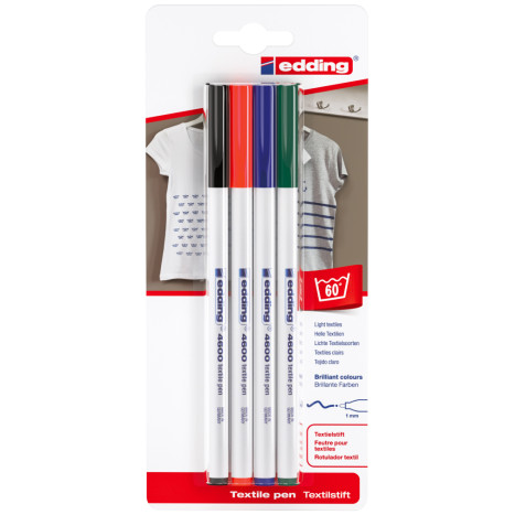 Edding 4600 Textile Pens - Assorted Basic Colours (Blister of 4)