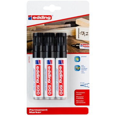 Edding 500 Permanent Markers - Black (Pack of 3)